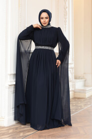Modest Nay Blue Plus Size Wedding Dress 25911L - 2