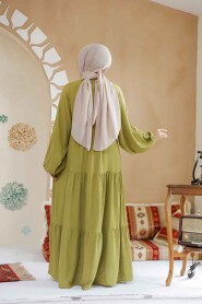 Modest Oil Green Dress For Women 20612YY - 3