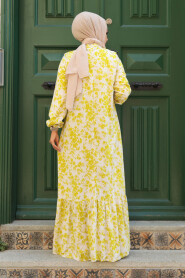 Modest Oil Green Floral Dress 15728YY - 3