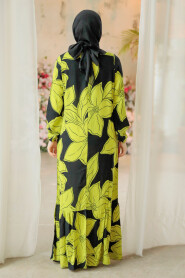 Modest Oil Green Floral Long Dress 15724YY - 3