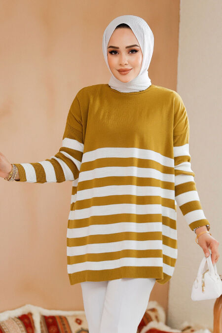 Modest Oil Green Knitwear Jumper Tunic 5325YY - NEVA STYLE