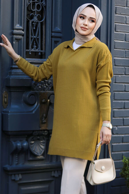Modest Oil Green Knitwear Tunic 65903YY - NEVA STYLE