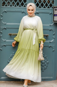 Modest Oil Green Long Dress 12536YY - 1