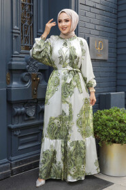 Modest Oil Green Long Dress 23157YY - 3