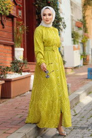 Modest Oil Green Long Dress 61014YY - 1