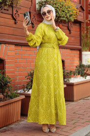 Modest Oil Green Long Dress 61014YY - 2