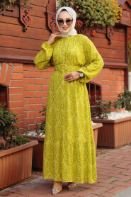 Modest Oil Green Long Dress 61014YY - 3