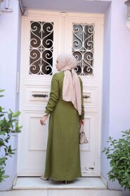 Modest Oil Green Long Dress 7224YY - 4