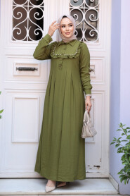 Modest Oil Green Long Dress 7224YY - 2