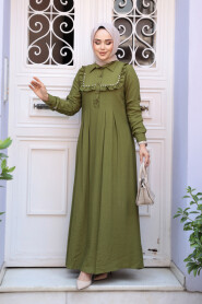 Modest Oil Green Long Dress 7224YY - 3