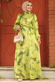 Modest Oil Green Long Sleeve Dress 23424YY - 2