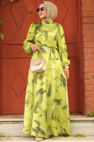 Modest Oil Green Long Sleeve Dress 23424YY - 1