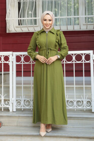 Modest Oil Green Maxi Dress 17021YY - 2