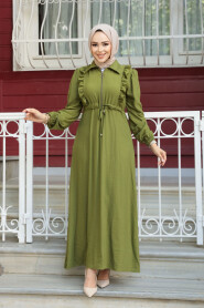 Modest Oil Green Maxi Dress 17021YY - 3
