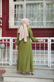 Modest Oil Green Maxi Dress 17021YY - 4