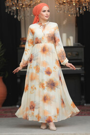 Modest Orange Chiffon Long Sleeve Dresses 50356T - 2