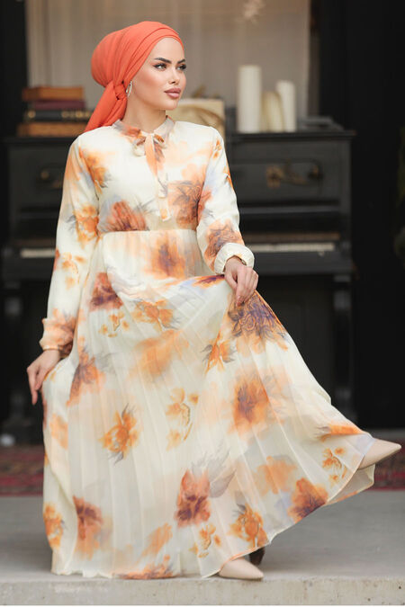 Modest Orange Chiffon Long Sleeve Dresses 50356T - NEVA STYLE