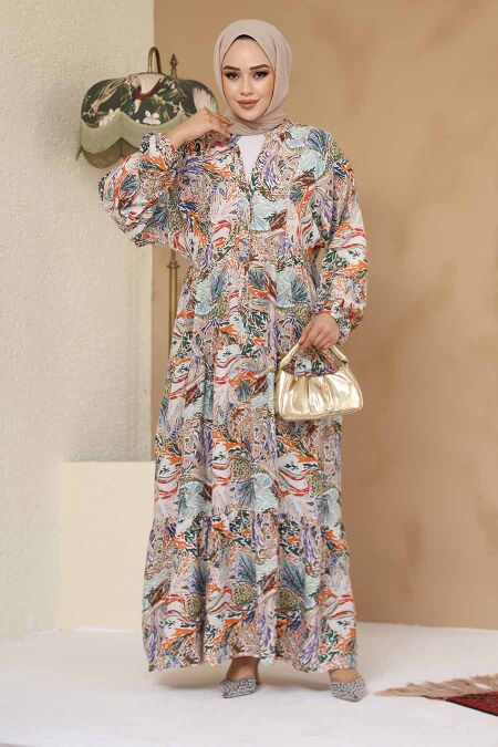 Modest Orange Floral Dress 235805T - NEVA STYLE