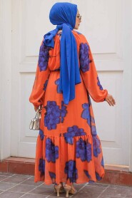 Modest Orange Floral Dress 60942T - 3