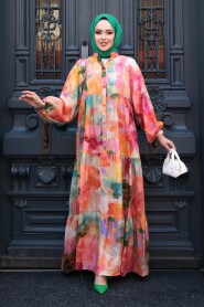 Modest Orange Floral Dress 710506T - 3