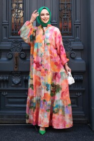 Modest Orange Floral Dress 710506T - 4