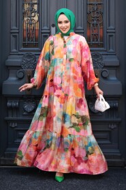 Modest Orange Floral Dress 710506T - 2