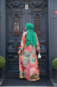 Modest Orange Floral Dress 710506T - 5