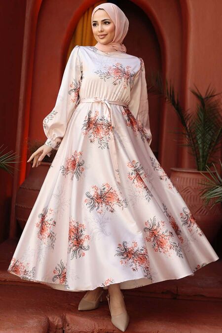 saige apricot floral long sleeve maxi dress Modest Orange Floral Long Sleeve Dress 60911T