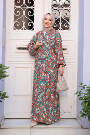 Modest Orange Floral Maxi Dress 23585T - 2