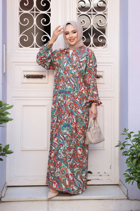 Modest Orange Floral Maxi Dress 23585T - NEVA STYLE