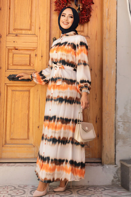 Modest Orange Long Dress 23551T - NEVA STYLE