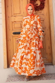 Modest Orange Long Sleeve Dress 23143T - 1