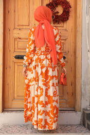 Modest Orange Long Sleeve Dress 23143T - 3