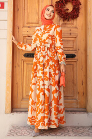 Modest Orange Long Sleeve Dress 23143T - 2