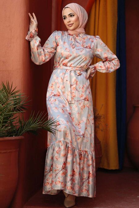 Modest Orange Long Sleeve Dress 60901T - NEVA STYLE