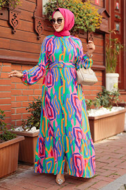Modest Patterned Long Sleeve Dress 61012DSN1 - 1