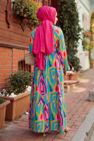 Modest Patterned Long Sleeve Dress 61012DSN1 - 4