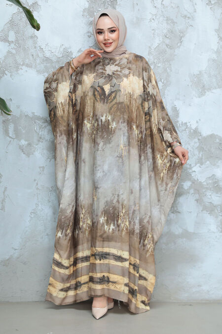 Modest Patterned Poncho Dress 40062DSN - NEVA STYLE