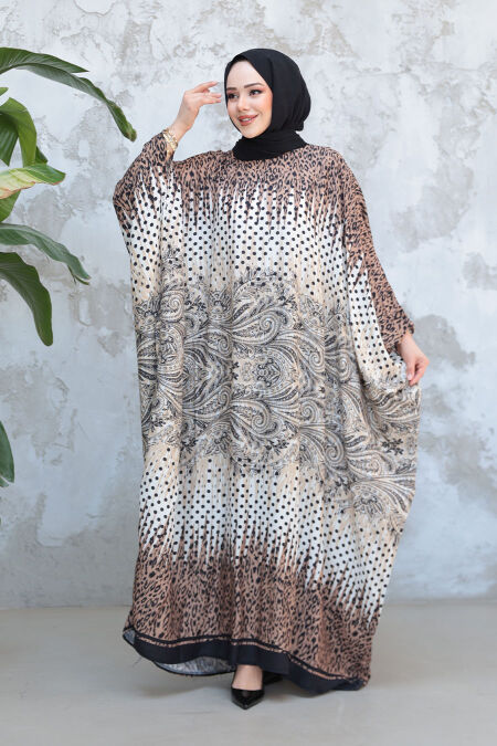Modest Patterned Poncho Dress 40277DSN - NEVA STYLE