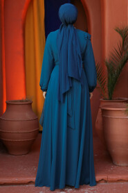 Modest Petrol Blue Bridesmaid Dress 25885PM - 4