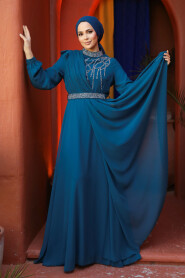 Modest Petrol Blue Bridesmaid Dress 25885PM - 2