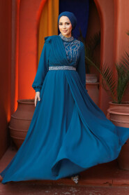 Modest Petrol Blue Bridesmaid Dress 25885PM - 3
