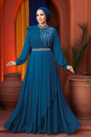 Modest Petrol Blue Bridesmaid Dress 25885PM - 1