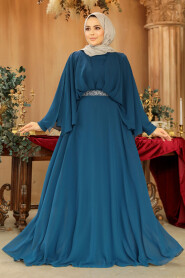 Modest Petrol Blue Bridesmaid Dress 25891PM - 1
