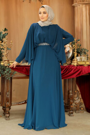 Modest Petrol Blue Bridesmaid Dress 25891PM - 2