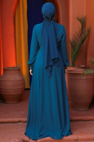 Modest Petrol Blue Evening Gown 25886PM - 5