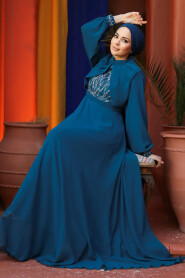 Modest Petrol Blue Evening Gown 25886PM - 2