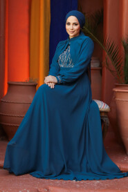 Modest Petrol Blue Evening Gown 25886PM - 3