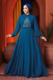 Modest Petrol Blue Evening Gown 25886PM - 1