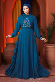 Modest Petrol Blue Evening Gown 25886PM - 4